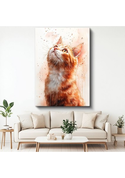 Meraklı Kedi - Yukarı Bakan Turuncu Tüylü Dost Kanvas Tablo