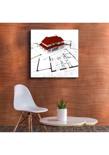 Mimar - Kırmızı Çatılı Villa Projesi Kanvas Tablo