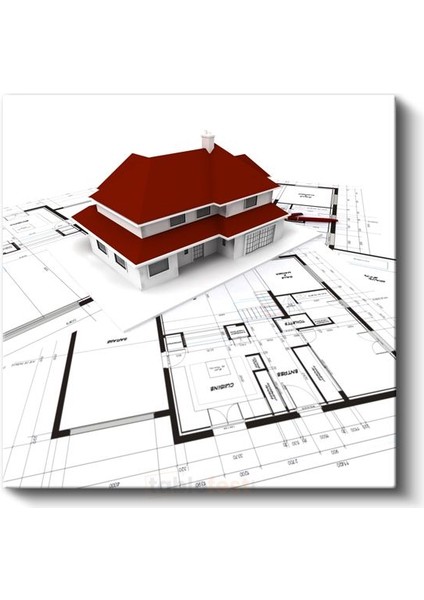 Mimar - Kırmızı Çatılı Villa Projesi Kanvas Tablo fiyatları