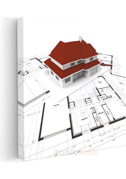 Mimar - Kırmızı Çatılı Villa Projesi Kanvas Tablo modelleri