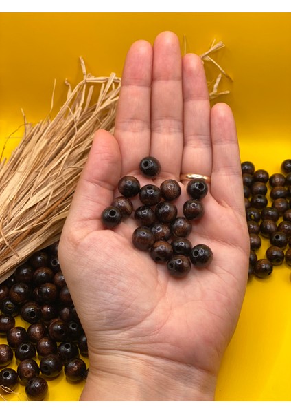 10 mm Ham Ahşap Boncuk (50 Gram 110 Adet) Dar Delik Çapı 2 mm Makrome Çanta Bileklik Takı Renkli fiyatları