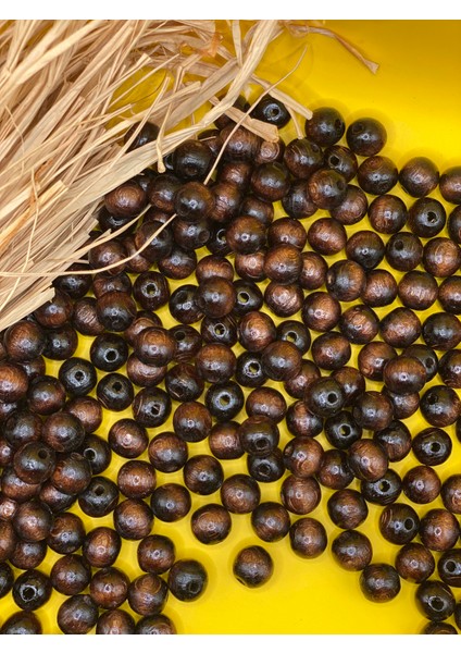 10 mm Ham Ahşap Boncuk (50 Gram 110 Adet) Dar Delik Çapı 2 mm Makrome Çanta Bileklik Takı Renkli modelleri