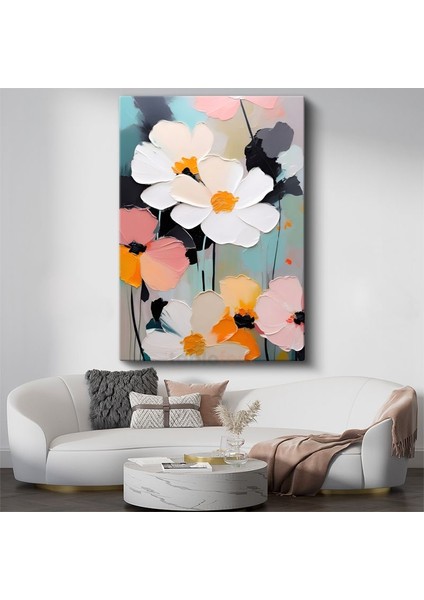 Modern Çiçek Buketi - Kalın Dokulu Pastel Renkli Kanvas Tablo