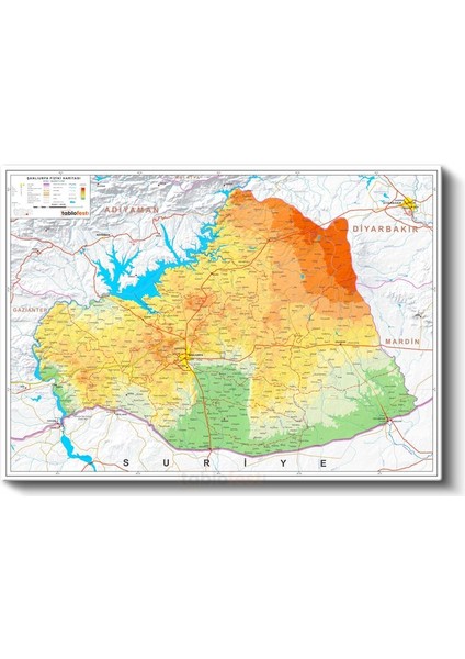Şanlıurfa - Fiziki Haritası Kanvas Tablo fiyatları