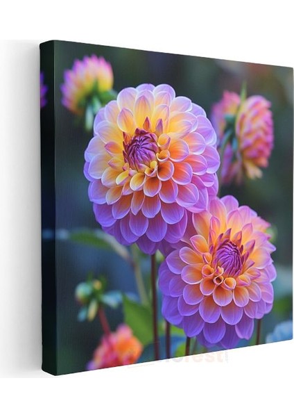 Yıldız Çiçeği - Canlı Renkli Dahlia Portresi Kanvas Tablo modelleri