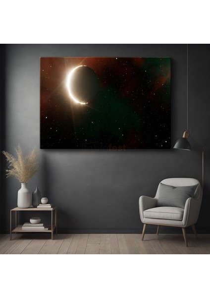 Kozmik Tutulma - Yıldızlar Arasında Parlayan Hilal Kanvas Tablo