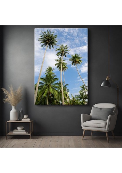 Palmiye Cenneti - Gökyüzüne Uzanan Yeşil Siluetler Kanvas Tablo