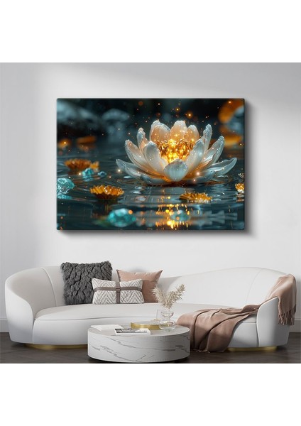 Işıklı Nilüfer - Altın Parıltılı Su Üstü Çiçeği Kanvas Tablo