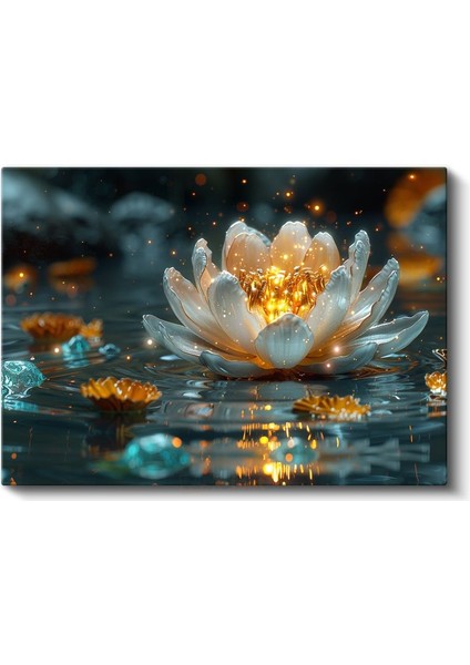 Işıklı Nilüfer - Altın Parıltılı Su Üstü Çiçeği Kanvas Tablo fiyatları