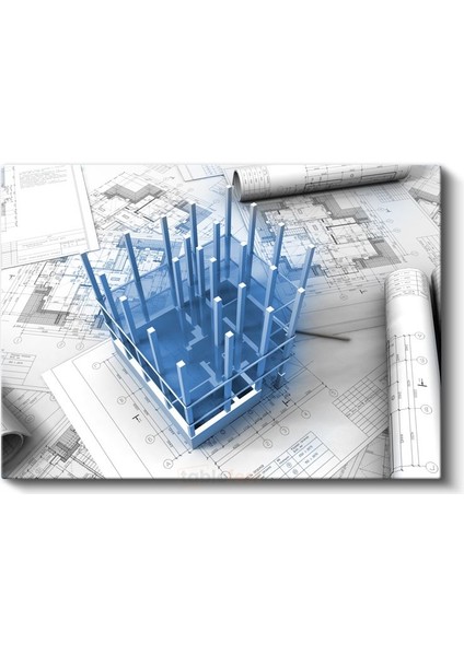 Mimar - Mavi Ev Proje Çizimi Kanvas Tablo fiyatları