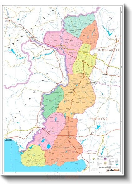 Edirne - Il Haritası Kanvas Tablo fiyatları