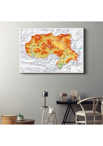 Hakkari - Fiziki Haritası Kanvas Tablo