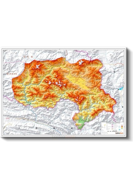 Hakkari - Fiziki Haritası Kanvas Tablo fiyatları