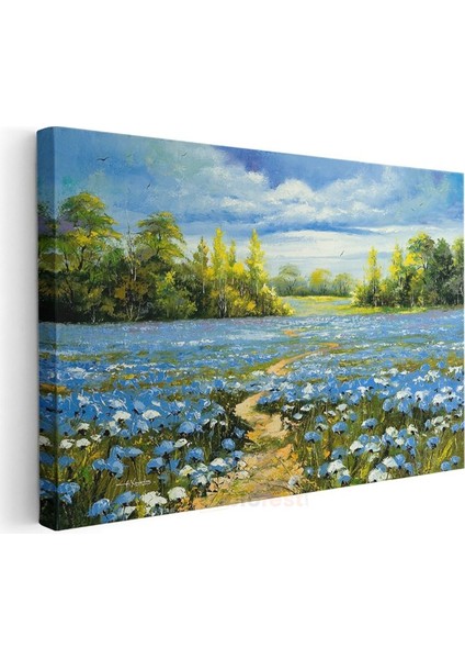 Mavi Çiçek Tarlası - Yağlı Boya Teknikli Manzara Kanvas Tablo modelleri