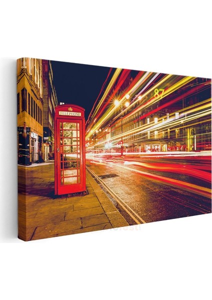 Londra Gecesi - Telefon Kulübesi ve Işık Izleri Kanvas Tablo modelleri