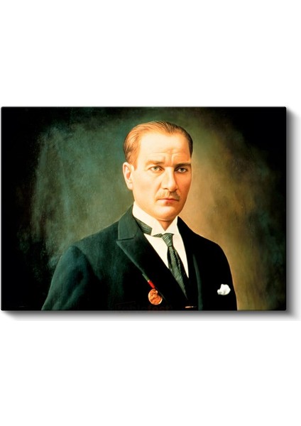 Yeşil Fonlu Atatürk - Madalyalı Resmi Portre Kanvas Tablo fiyatları