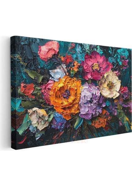 Renkli Çiçek Buketi - Koyu Fonda Yağlı Boya Tekniği Kanvas Tablo modelleri