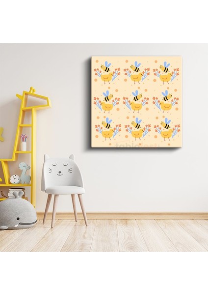 Arı ve Civciv - Bahar Dostları Deseni Kanvas Tablo