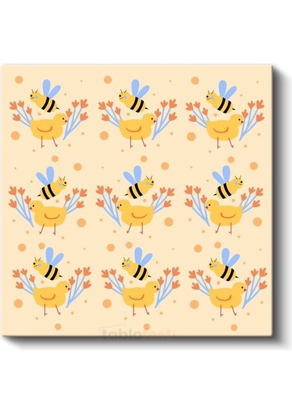 Arı ve Civciv - Bahar Dostları Deseni Kanvas Tablo fiyatları