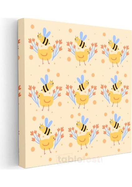 Arı ve Civciv - Bahar Dostları Deseni Kanvas Tablo modelleri