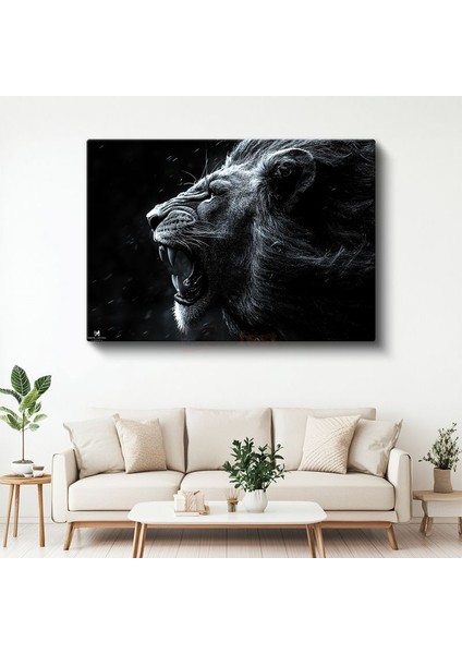 Kükreyen Aslan - Karanlıkta Yankılanan Güç Kanvas Tablo