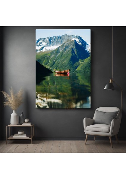 Dağ Gölü - Yalnız Tekne Manzarası Kanvas Tablo