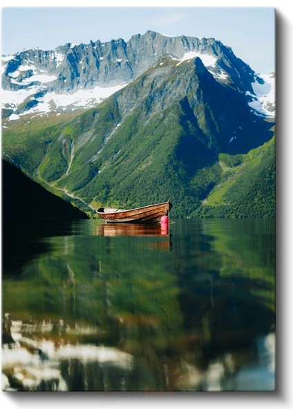 Dağ Gölü - Yalnız Tekne Manzarası Kanvas Tablo fiyatları