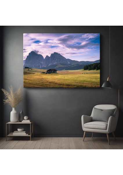Dağ Çayırı - Yalnız Kulübe ve Ihtişamlı Zirveler Kanvas Tablo