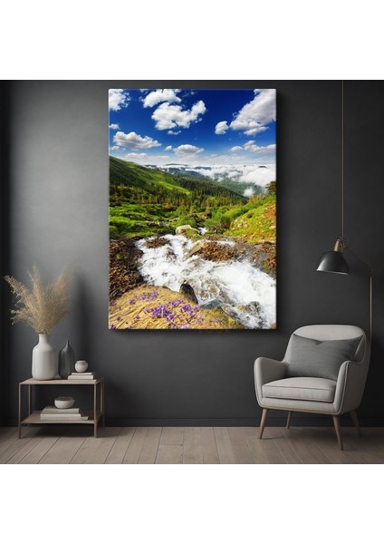 Dağ Deresi - Çiçekli Yamaçlar ve Coşkun Sular Kanvas Tablo