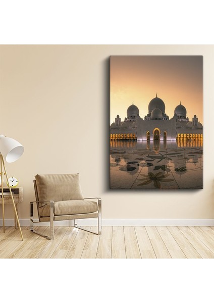Şeyh Zayed Camii - Altın Işıkta Beyaz Kubbeler Kanvas Tablo