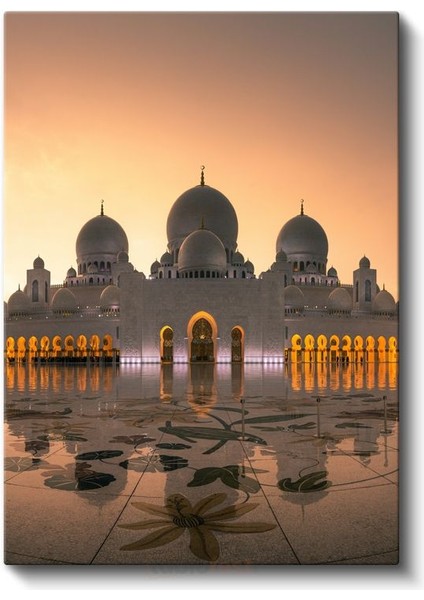 Şeyh Zayed Camii - Altın Işıkta Beyaz Kubbeler Kanvas Tablo fiyatları