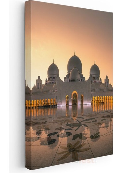 Şeyh Zayed Camii - Altın Işıkta Beyaz Kubbeler Kanvas Tablo modelleri