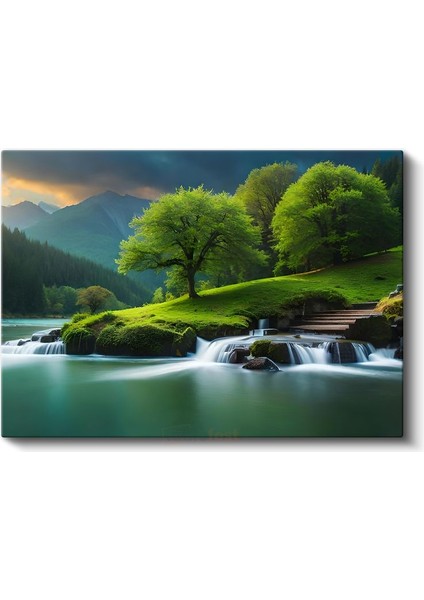 Yeşil Vadi - Şelalelerle Süslenen Doğa Harikası Kanvas Tablo fiyatları