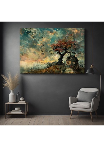 Büyülü Ağaç - Kırmızı Yapraklı Doğa Harikası Kanvas Tablo