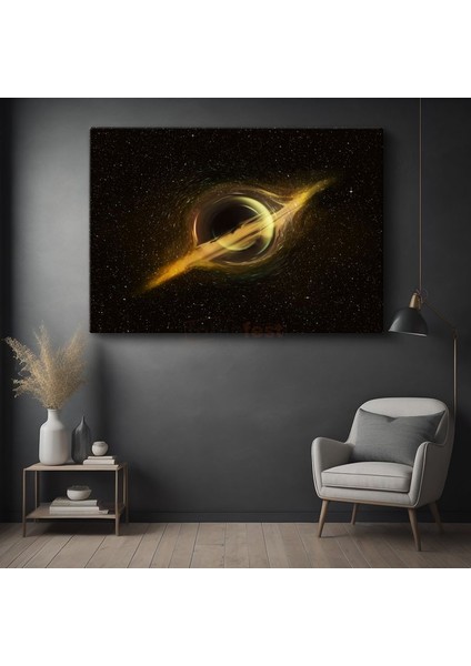 Kozmik Anomali - Yıldızlı Uzayda Altın Işıklı Kara Delik Kanvas Tablo