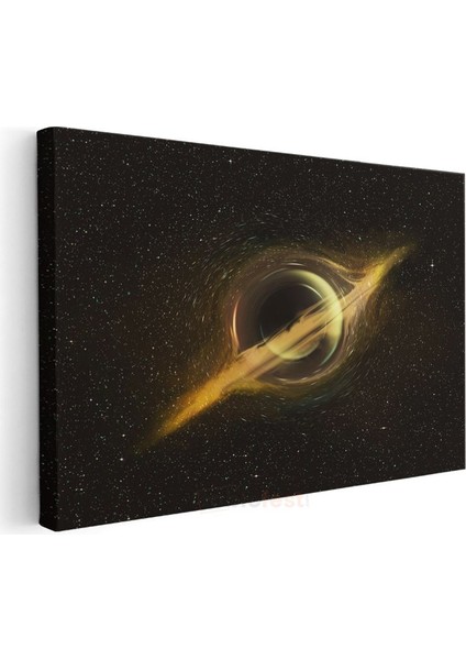 Kozmik Anomali - Yıldızlı Uzayda Altın Işıklı Kara Delik Kanvas Tablo modelleri