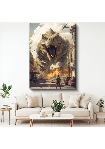 Şehir Istilacısı T-Rex - Tarih Öncesi Devin Korkunç Kükreyişi Kanvas Tablo