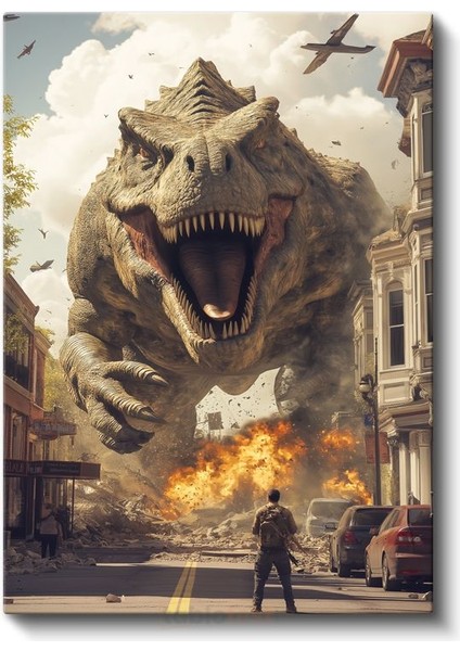 Şehir Istilacısı T-Rex - Tarih Öncesi Devin Korkunç Kükreyişi Kanvas Tablo fiyatları
