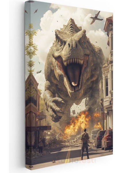 Şehir Istilacısı T-Rex - Tarih Öncesi Devin Korkunç Kükreyişi Kanvas Tablo modelleri