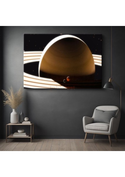 Satürn Gezegeni - Muhteşem Halkaları ve Uyduları ile Uzay Manzarası Kanvas Tablo