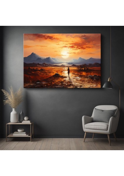 Yolculuk - Alev Rengi Gün Batımında Dağların Çağrısı Kanvas Tablo