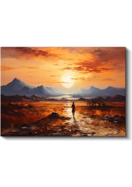 Yolculuk - Alev Rengi Gün Batımında Dağların Çağrısı Kanvas Tablo fiyatları