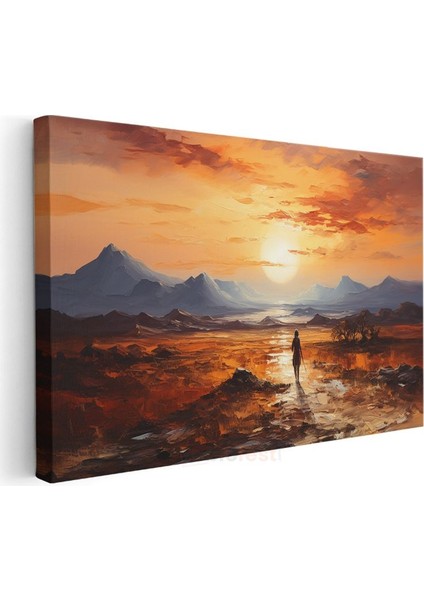 Yolculuk - Alev Rengi Gün Batımında Dağların Çağrısı Kanvas Tablo modelleri