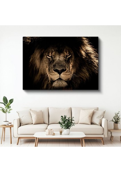 Aslan Yüzü - Karanlıkta Parlayan Gözlü Ormanlar Kralı Kanvas Tablo