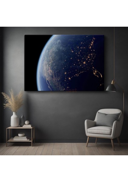 Dünya - Gece Işıklarıyla Parlayan Gezegen Kanvas Tablo