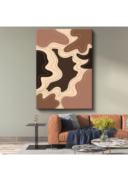 Kahve Dalgaları - Organik Çizgi Kompozisyonu Kanvas Tablo