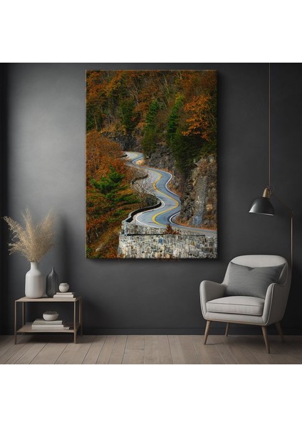 Dağ Virajları - Sonbahar Renkleriyle Bezeli Kıvrımlı Yol Kanvas Tablo
