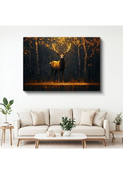 Orman Geyiği - Altın Işıklı Heybetli Duruş Kanvas Tablo