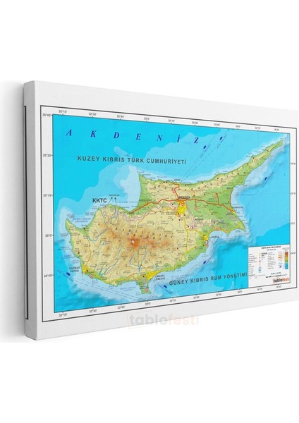 Kıbrıs - Fiziki Haritası Kanvas Tablo modelleri