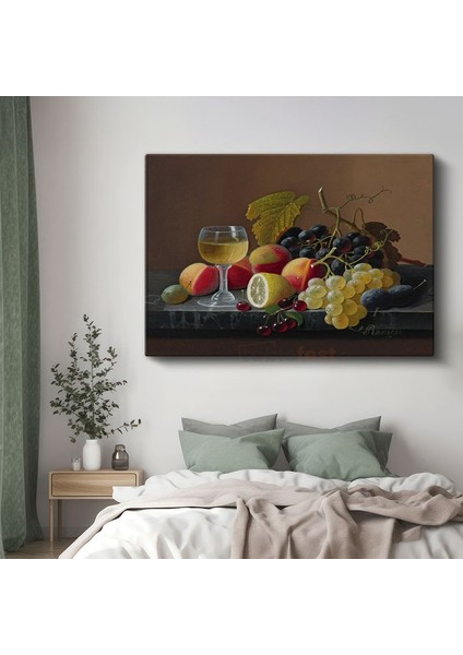 Severin Roesen - Şarap Kadehi ve Meyveler Kanvas Tablo